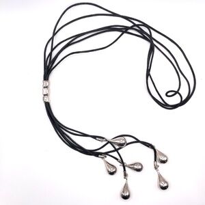 Robert Lee Morris RLM Studio Black Cord Sterling Silver Drops Lariat Necklace